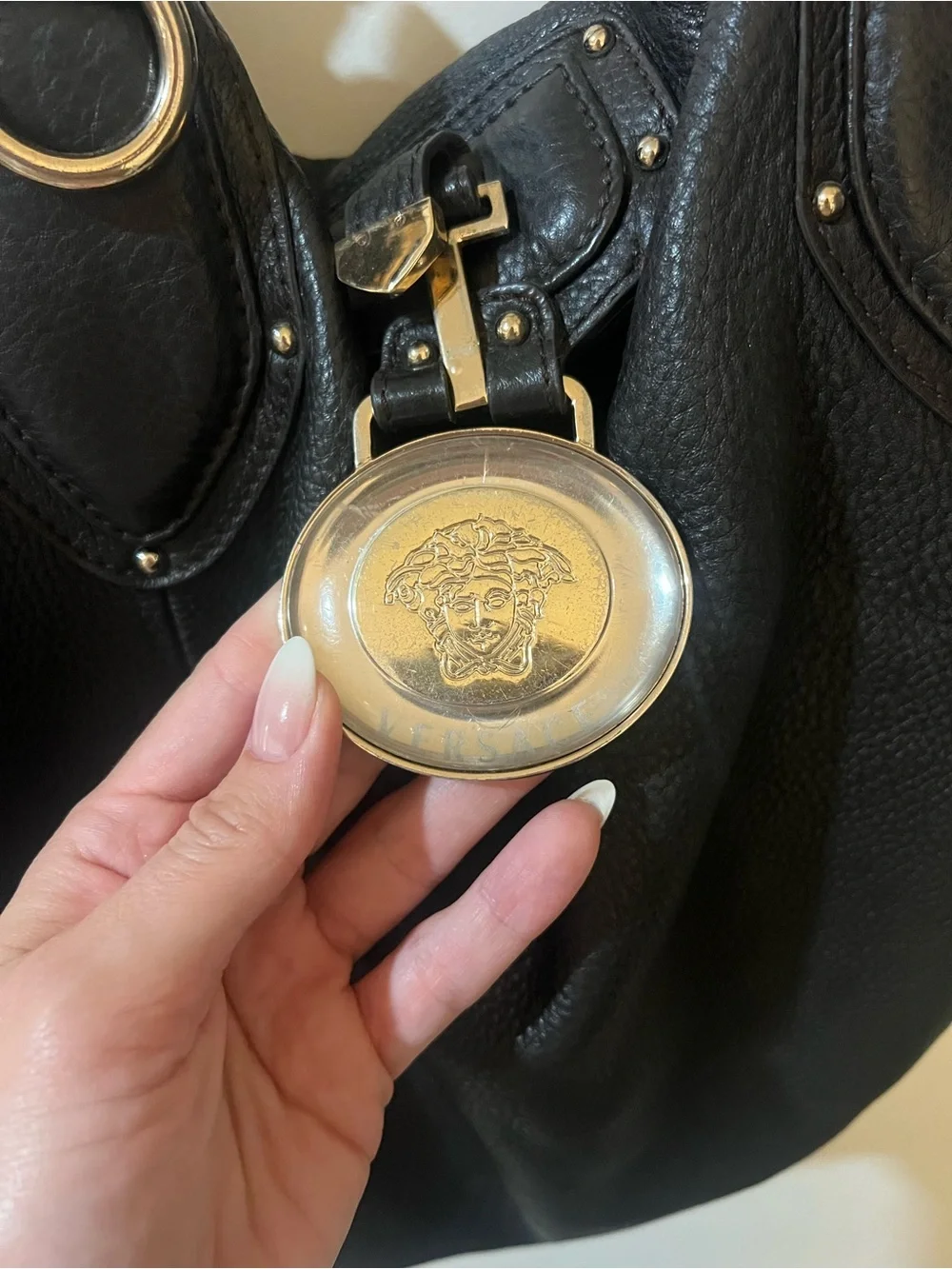 Versace Corniche Medusa Black Leather Hobo Bag